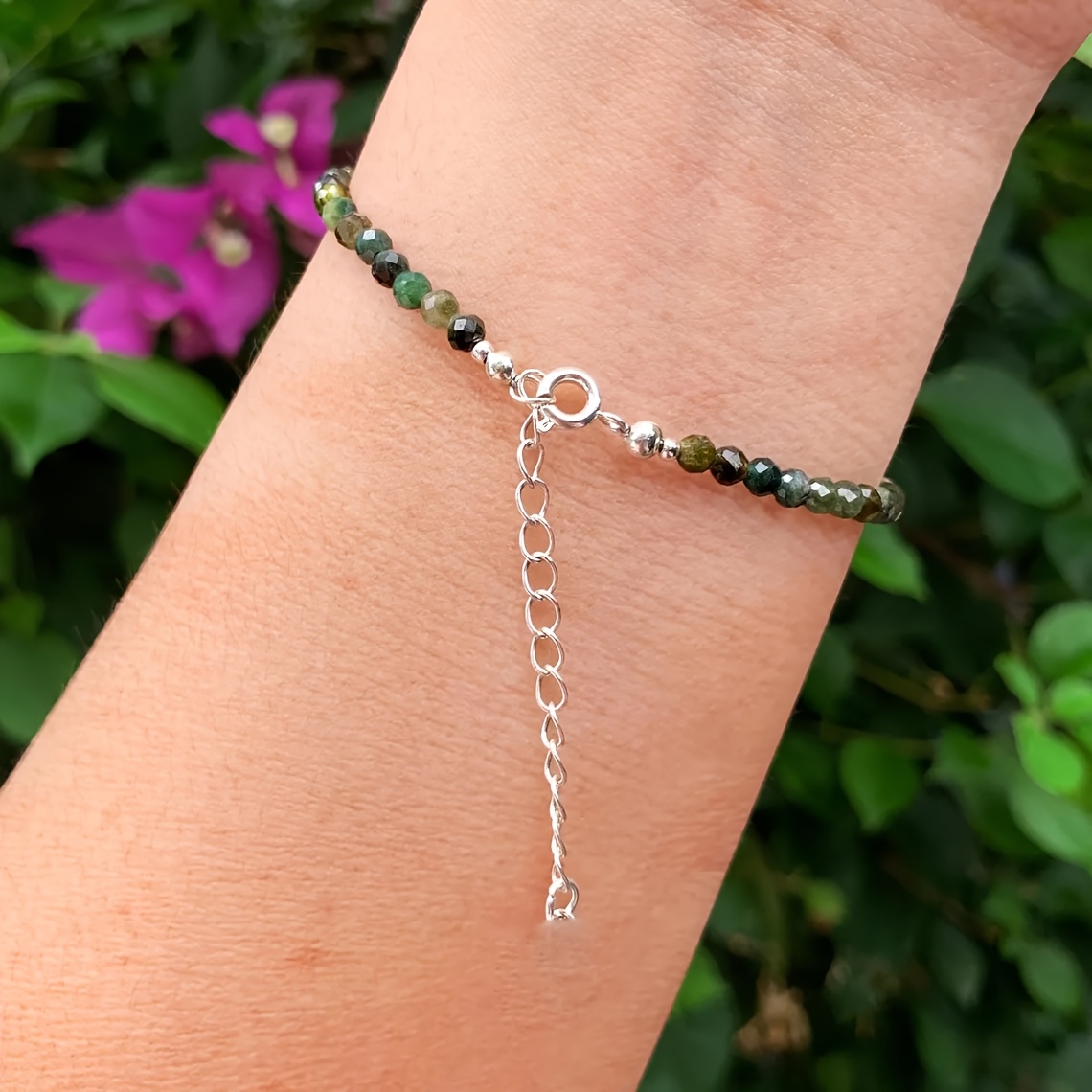 Natural Green Agate Minimalist Bead Bracelet, Wealth Protection